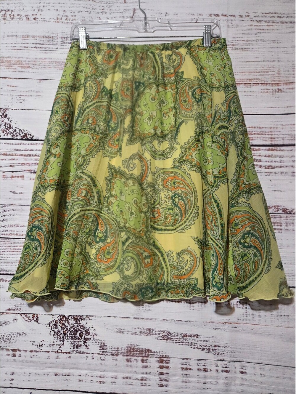 Sunny Leigh Skirt Size M Green Yellow Paisley Pattern Casual